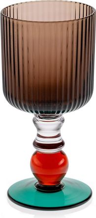 IVV Juego retro de 2 copas de vidrio tabaco con tallo y base transparente/&aacute;mbar/verde petr&oacute;leo cl-30