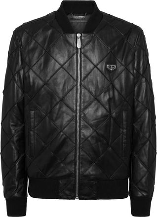 Philipp Plein Leather Bomber LS - Heren - Leren en Su&egrave;de Jassen - Zwart - S - Leer - Jassen