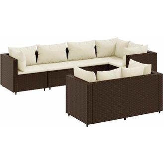 vidaXL Set Muebles De Jard&iacute;n 7 Piezas Y Cojines Rat&aacute;n Sint&eacute;tico Marr&oacute;n Vidaxl
