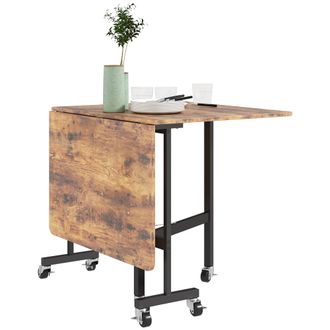 HOMCOM Mobile Drop Leaf Table - Folding Kitchen Table with 6 Wheels - Rustic Brown | TJ Hughes Grey