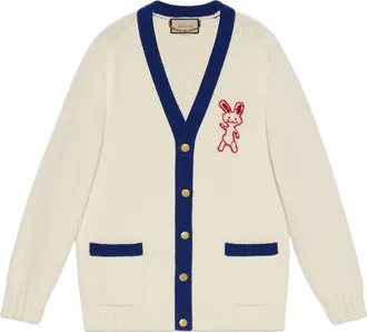 Gucci Lunar New Year Wool Cardigan Ivory Blue 724933-XKCW6-9254