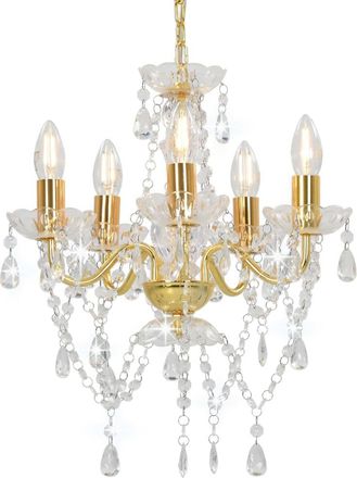 vidaXL L&aacute;mpara De Ara&ntilde;a Con Cuentas De Cristal Dorado Redonda 5 X E14 Vidaxl