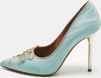 Malone Souliers Blue Canvas Double Bow Pointed Toe Pumps