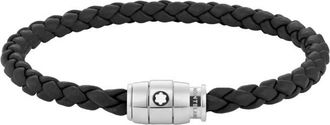 Montblanc Montblanc Steel & Black Leather Bracelet, Size 60