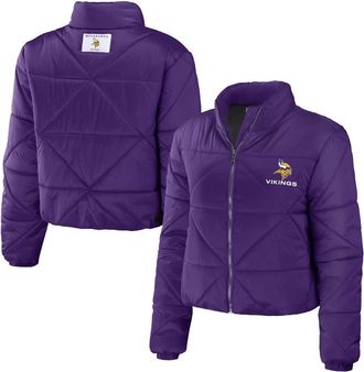 WEAR by Erin Andrews Womens WEAR by Erin Andrews Purple Minnesota Vikings Cropped Puffer Full-Zip Jacket at Nordstrom, Size Xx-Large