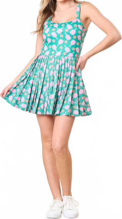 Peach Love California Pickleball Pleated Romper Dress In Green Multi