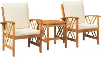 vidaXL Conjunto De Sof&aacute; De Jard&iacute;n 3 Pcs Marr&oacute;n Madera Maciza De Acacia Vidaxl