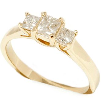 Pompeii3 1ct Three Stone Diamond Ring 14K Yellow Gold Size Selectable