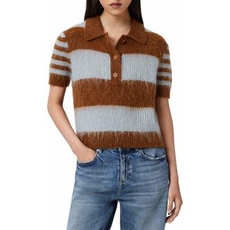 AllSaints Clem Polo Sweater in Steel Blue/Cognac at Nordstrom, Size X-Small