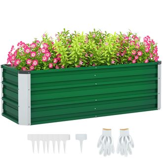 OUTSUNNY Macetero De Acero Con Guantes, Maceta Rectangular Para Jardines Urbanos, Ideal Para Cultivar Plantas Y Flores En Una Terraza O Balc&oacute;n, 125 X 47 X 40 C