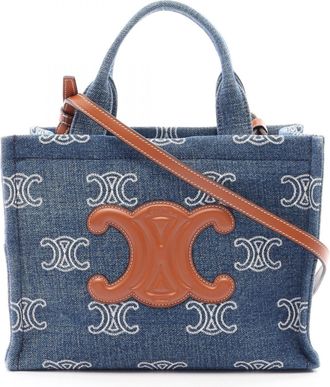 Celine Cabas Brown Navy Denim Leather Handbag Tote Bag (Pre-Owned)
