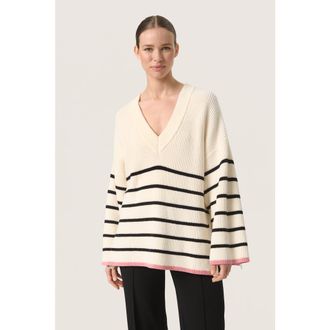 Soaked In Luxury SLMusling V-neck Loose Fit Pullover in Whisper White at Nordstrom, Size X-Large