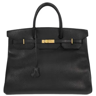 Herm&egrave;s Birkin Black Ardennes With Gold Hardware Black Leather Handbag (Pre-Owned)