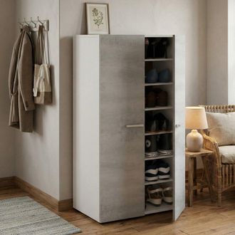 Dmora Dmora - Armario Multifunci&oacute;n Dlazar, Zapatero Con 2 Puertas, Mueble Bajo Con 6 Baldas, Zapatero Bajo Moderno, 55x36h103 Cm, Blanco Y Cemento