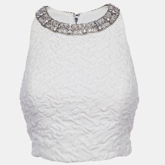 Alice & Olivia Alice + Olivia White Jacquard Embellished Crop Top
