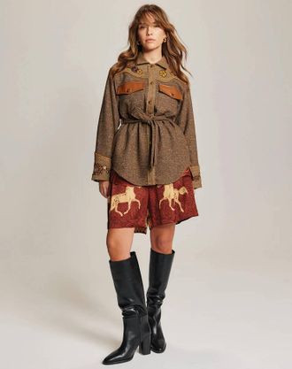 Me369 Kiara Belted Jacket In Brown