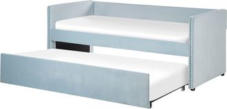Beliani Sof&aacute; cama de tejido azul 90x200