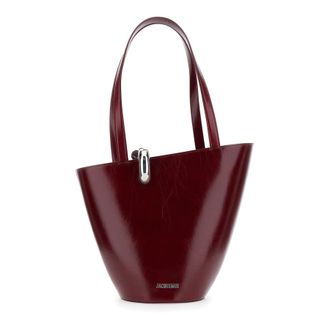 Jacquemus Le Bambola Moyen Bordeaux Shoulder Bag With Front Metal Ring Closure And Embossed Logo Lettering On The Front In Leather Woman