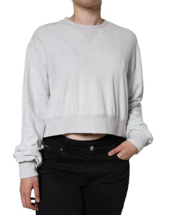 Dolce & Gabbana Womens Cropped Velour Sweatshirt - Light Grey
