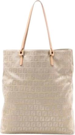 Fendi Pre-owned Tote Bags, female, Beige, Size: ONE SIZE Pre-owned Canvas Tote