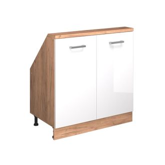 Vicco Armario De Cocina Para Techo Inclinado R-line, Blanco Brillo Intenso/roble Dorado, 80 Cm Con 2 Puertas, Vicco