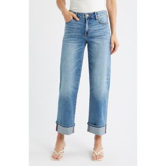 Hidden Jeans Cuffed Mid Rise Straight Leg Jeans in Medium Wash at Nordstrom, Size 25