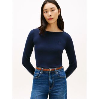 Tommy Hilfiger Trui met lange mouwen en boothals en knoopje op de manchetten