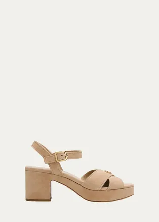 Prada Triangle Suede Platform Sandals