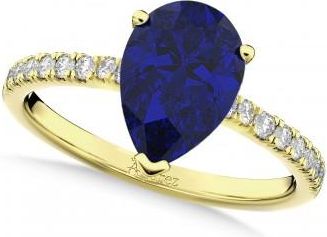 Allurez Pear Cut Blue Sapphire & Diamond Engagement Ring 14K Yellow Gold 2.71ct