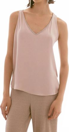 Joseph Ribkoff Satin Sleeveless Top With Rhinestone In Sand