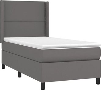 vidaXL Vidaxl - Cama Box Spring Con Colch&oacute;n Cuero Sint&eacute;tico Gris 100x200 Cm