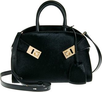 Ferragamo Mini Hug Genuine Calf Hair Top Handle Bag in Nero at Nordstrom