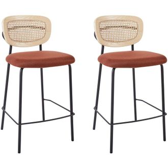Beliani Set di 2 sedie da bar moderne Sgabelli con schienale in rattan a treccia viennese Seduta in poliestere senza braccioli Arancione Gambe nere Mayetta