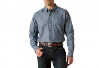 Ariat Mens Trent Casual Series Print Shirt In Chambray Blue