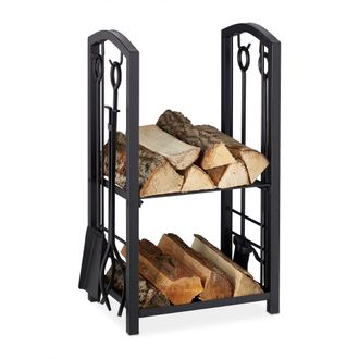 Relaxdays Le&ntilde;ero Interior, Kit De 4 Utensilios Chimenea, Pala, Cepillo, Pinzas Y Atizador, Acero, 73 X 46 X 30 Cm, Negro - Relaxdays