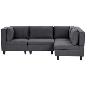 Beliani Sof&aacute; Modular Moderno 4 Plazas Tapizado Tela Patas Negras Respaldo Acolchado Izquierdo Gris Oscuro Unstad