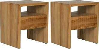 Vente-Unique Conjunto de 2 mesitas de noche con 1 caj&oacute;n y 1 hueco - Madera de teca - Color: Natural - REVUKA