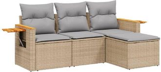 vidaXL Juego De Sof&aacute;s Jard&iacute;n Con Cojines 4 Pzas Rat&aacute;n Sint&eacute;tico Beige Vidaxl