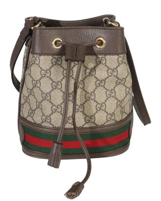 Gucci Beige, Brown Coated Canvas & Leather Gg Supreme Ophidia Mini Bucket Bag (Authentic Pre-Loved)