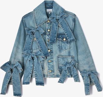 Ganni Blue Light Rigid Denim Jacket - Size 32 Organic Cotton
