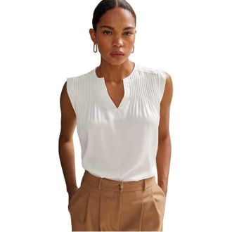 HUGO BOSS Dames/Dames Pintuck Notch Hals Regular Blouse (Wit)