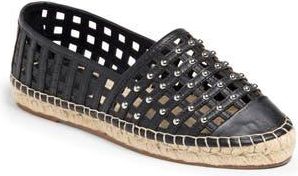 Cinq &agrave; Sept Rochel Cage Studded Espadrille Cap Toe Flat in Black at Nordstrom Rack, Size 6Us / 36Eu