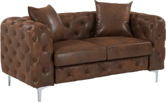 Vente-Unique Sof&aacute; de 2 plazas ch&eacute;ster de microfibra con aspecto de cuero envejecido marr&oacute;n EDWINA