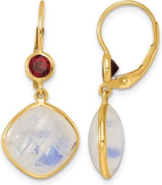 Diamond2Deal 14K Yellow Gold Moonstone and Garnet Topaz Drop Dangle Earrings