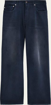 Balenciaga Mens Raw-Edge Denim Straight Leg Jeans