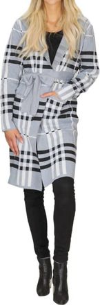 Papillon Check Hooded Cardigan In Grey