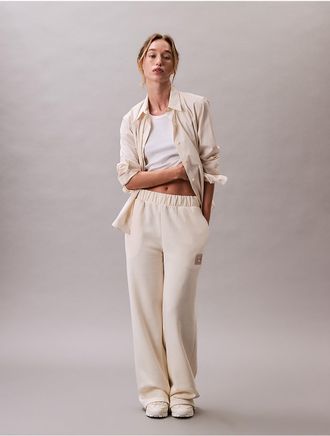 Calvin Klein Jeans Calvin Klein Womens Fleece Logo Patch Wide Leg Pants - White - XS