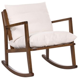 Beliani Sill&oacute;n Mecedora Tapizado De Poli&eacute;ster Estilo Escandinavo Estructura De Madera De Caucho Tela Beige Claro Kjevik