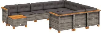 vidaXL Set De Sof&aacute;s De Jard&iacute;n 11 Pzas Y Cojines Rat&aacute;n Sint&eacute;tico Gris Vidaxl