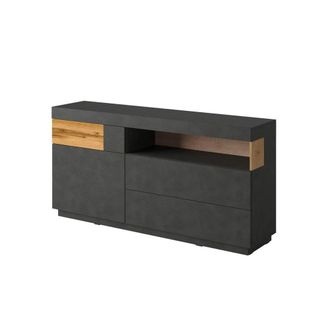 Petits Meubles Buf&eacute; 1 puerta 3 cajones paneles de aglomerado gris antracita y madera